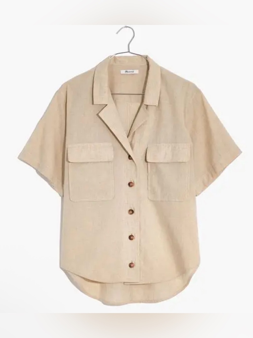 Madewell Linen Button Front Collard Short Sleeve Top Size L